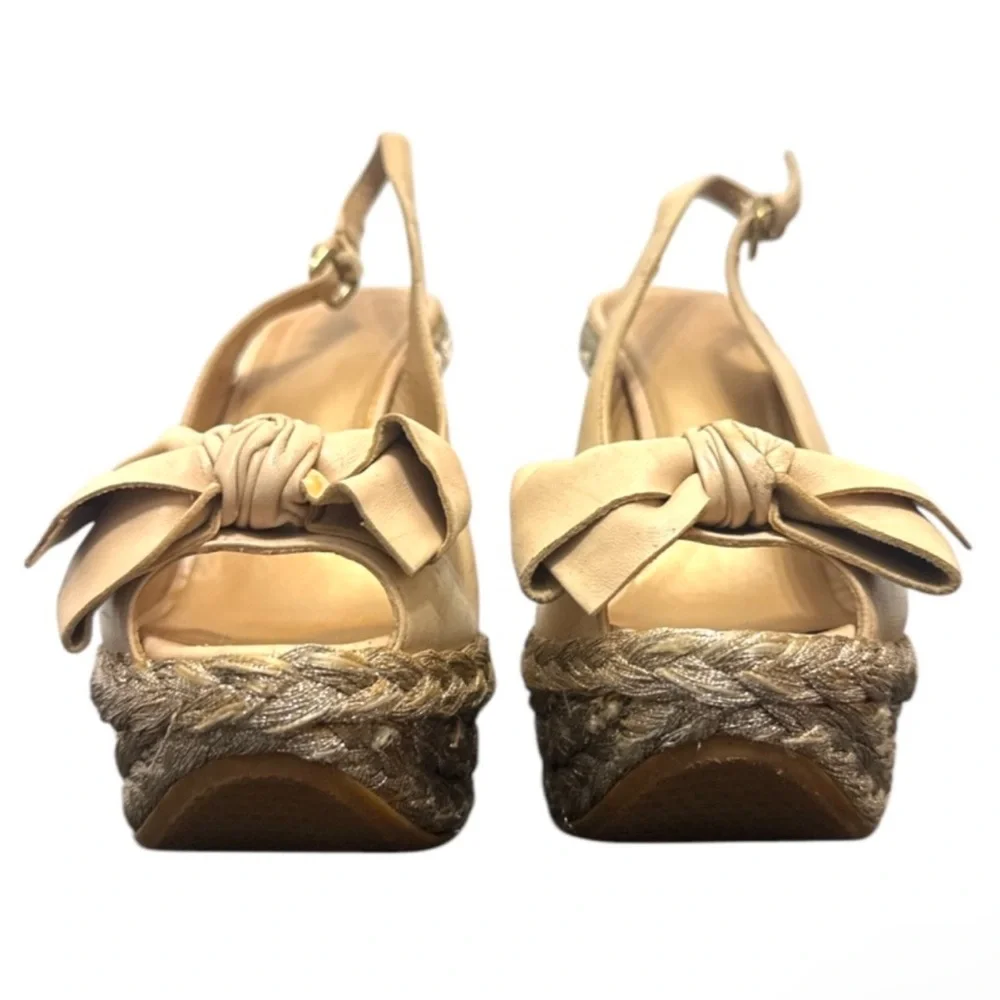 Authentic Stuart Weitzman luxury designer bow leather platform espadrilles Sz 8